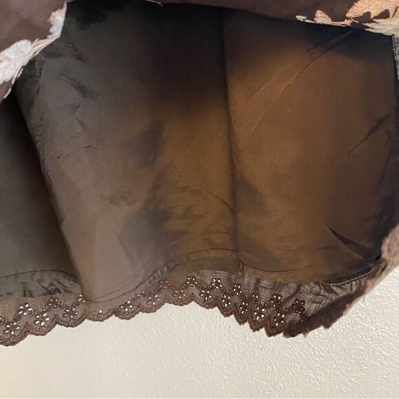 Ann Taylor Loft floral embroidered brown linen blend lined A line skirt midi -6 - Picture 6 of 10